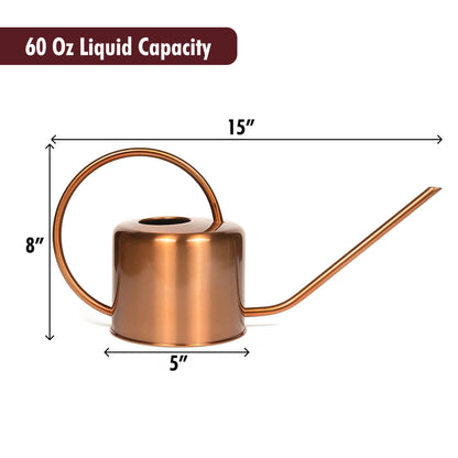 Homarden 60 oz Water Can Metal - Stainless Steel Watering Can with Long Spout for Outdoor and Indoor Plants - Small Watering Jug for Houseplants, Mini Plant Waterer - 5" x 15" x 8" - Copper