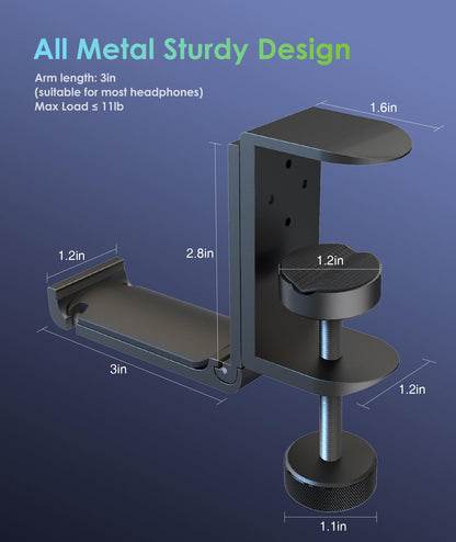 6amLifestyle Foldable Headphone Hodler Hook Hanger Stand Under Desk, Headphone Wall Mount with Cable Organizer Save Space Metal, Headset Holder Clamp for Headphones Gaming PC Headsets, Purse Handbag