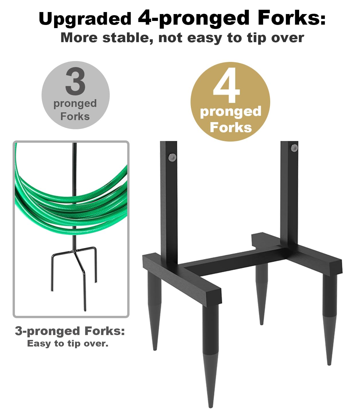 Artigarden Outdoor Garden Hose Holder Freestanding with 4 Spikes, Heavy Duty Metal Water Hose Reel Stand Hanger Rack Organizer Holds Storage 150ft Hose for Outside Yard Lawn, Black