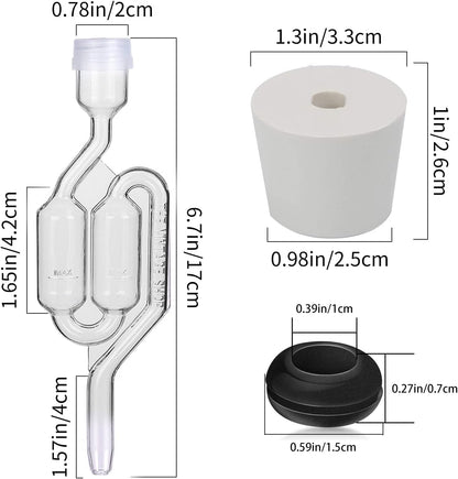 Bubble Airlock Set, 4 Airlocks for Fermenting, 4 Drilling #6 Stoppers and 8 Airlock Grommets, Used for Brewing Wine, Beer, Sauerkraut, Pickles, Etc. Fermentation Bubbler Airlock