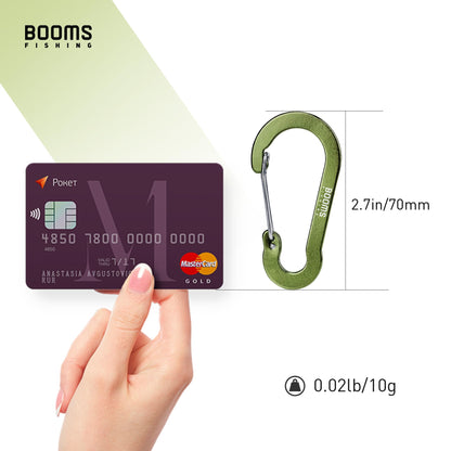 Booms Fishing CC5 Multi-Use Carabiner Clips, 10 Pack 2.7" Small Caribeener Clips, Mini Keychain Caribeaner Clip, Aluminum D Ring Carabiners, Green