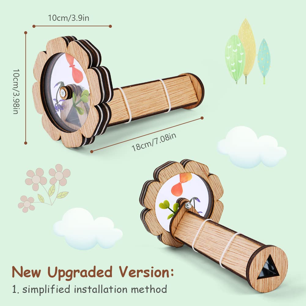 AUAUY Natural DIY Kaleidoscope Kit, Classic Magic Rotating Kaleidoscope Making Set, Handmade Educational Toys for Nature Lovers Birthday (Flower Shape)