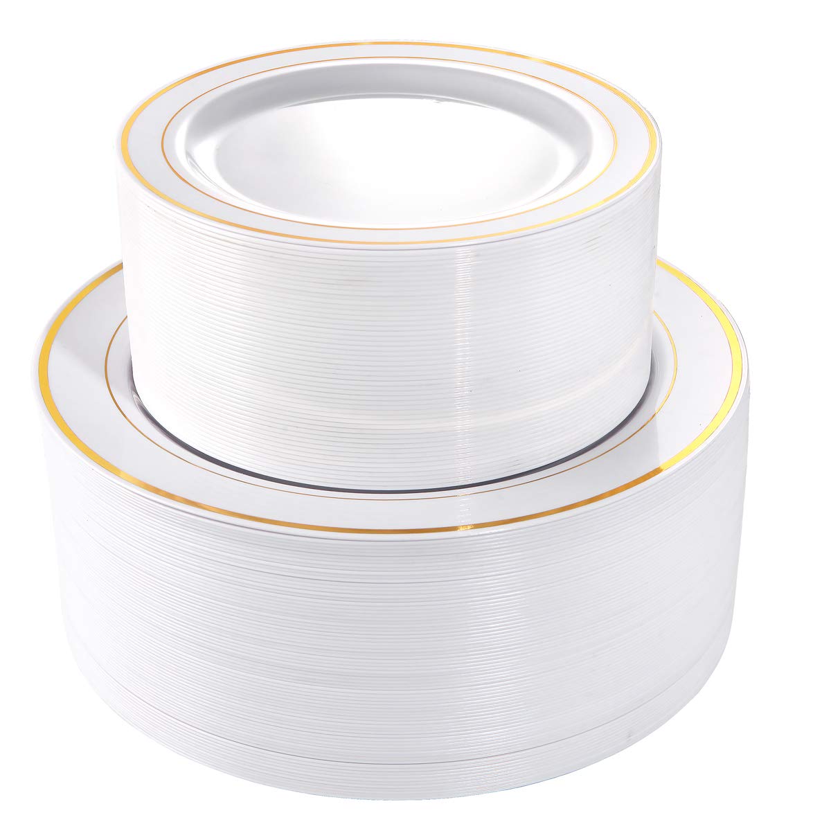 I00000 102 Pieces Gold Plastic Plates, Disposable Party Plates White Gold Rim, 51 Disposable Gold Dinner Plates 10.25 Inch and 51 Disposable Dessert Appetizer Elegant Fancy Wedding Plates 7.5 Inch