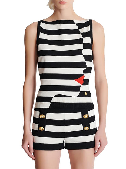Balmain, Graphic Striped Stretch-Knit Boatneck Top, 36 (4), Noir Blanc Rouge