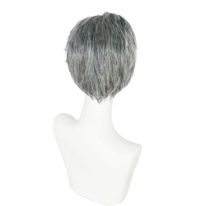 IMEYLE 4 Pcs Set Old Men Wig (2 Eyebrows+1 Mustache+1 Glasses+1 Wig Cap) 100 Days of School Wigs Grandpa Costume Accessory Kit Short Sliver Grey Hair Wigs Men for Costume Halloween Party+Hair Cap