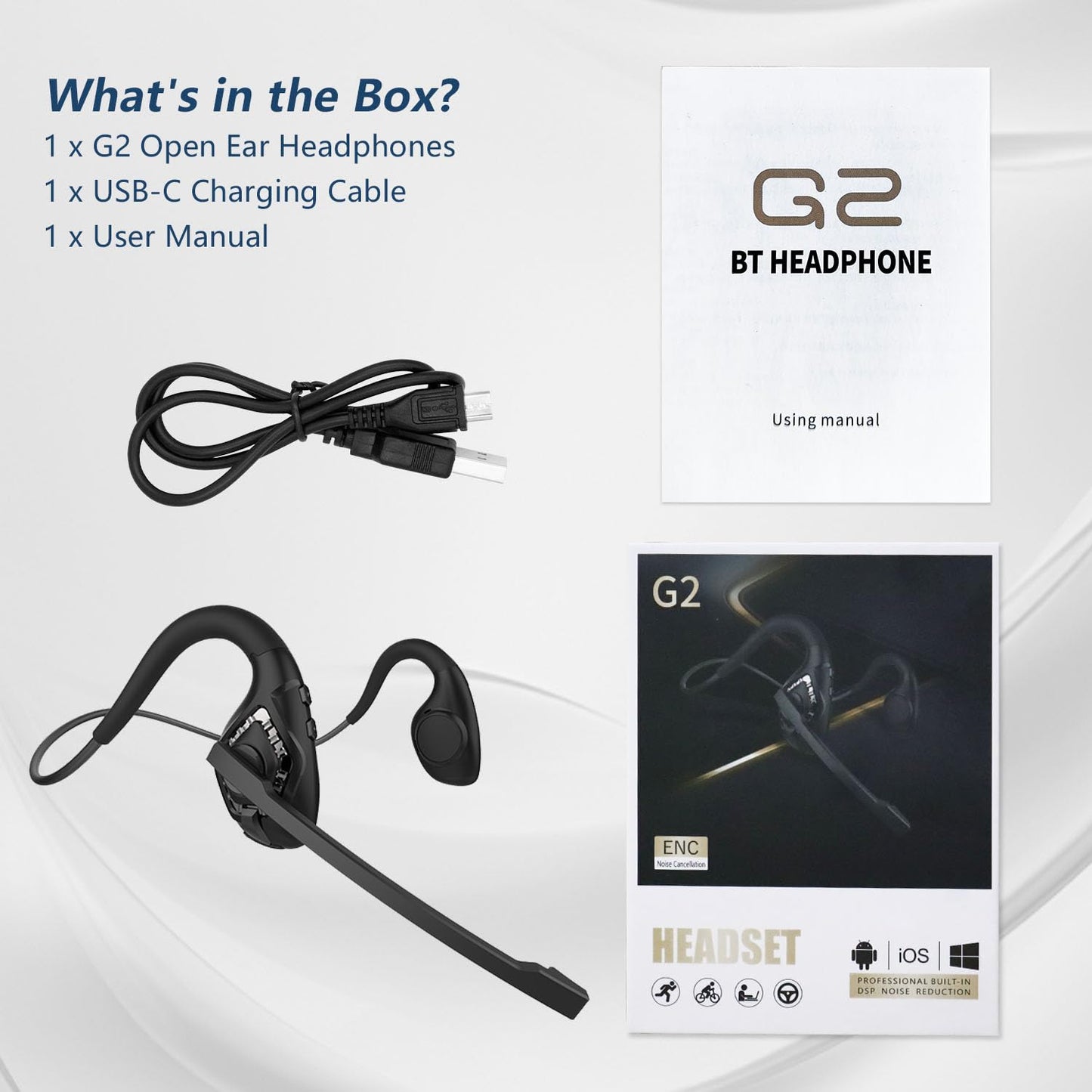 BANIGIPA Open Ear Headphones, Air Conduction Bluetooth Headset, Wireless Earphones Stereo w/Noise-Canceling Boom Microphone, 10 Hrs Playtime, Light and Comfortable for Cell Phone Sport Office Driving