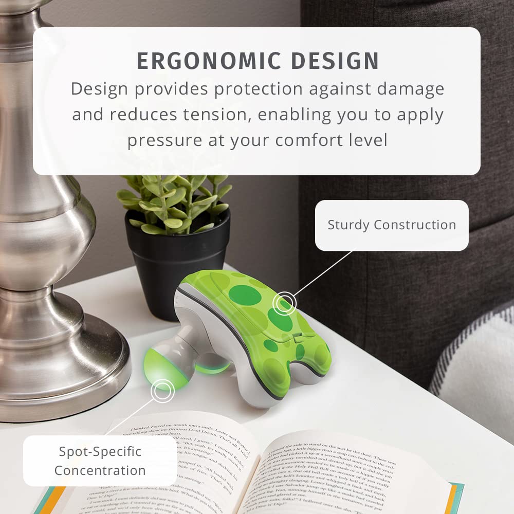 HoMedics Ribbit Mini Handheld Massager, Vibrating Electric Massager with Comfort Grip and LED Light, Batteries Included, Comes in variable colors, Green, Blue or Pink (Color May Vary)