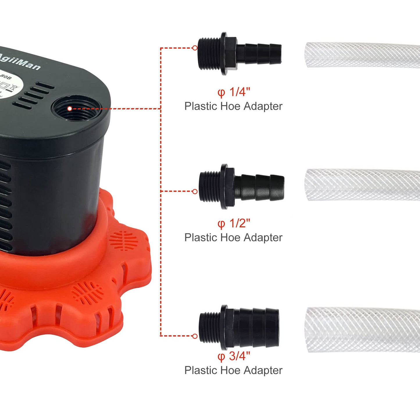 AgiiMan Pool Cover Pump Above Ground - 850 GPH Submersible Water Pump for Pool Draining, Portable Small Sump Pumps with 16' Drainage Hose and 25' Power Cord, 3 Adapters, Black