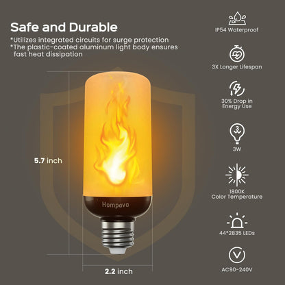 Hompavo Gen2 LED Flame Light Bulbs, Like Real Fire 4-Mode Flickering Light Bulbs with Upside Down Effect, E26 Flame Bulb for Halloween Christmas Party Patio Porch Home Indoor & Outdoor Decorations, 2