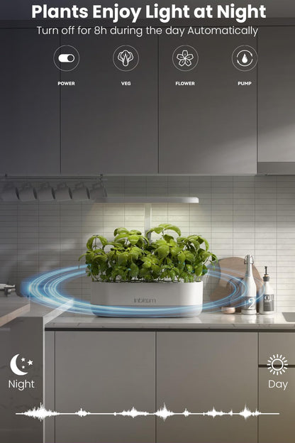 inBloom 12 Pods Hydroponics Growing System Indoor Garden with LED Grow Light and Pod Kit, Plants Germination Kit with 4.2L Water Pump Accelerate, Height Adjustable, Gardening Gifts for Women, White