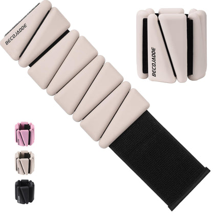 BECOJADDE Wrist Ankle Weights Adjustable Training Intensity for Strength Training Walking Running Yoga Pilates Jogging for Women Men Set of 2 (2 lb Each), Beige