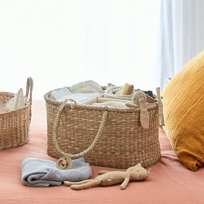 BEBE BASK Premium Baby Diaper Caddy Organizer - Artisan-Made Seagrass Basket With Cotton Divider - Award-Winning & Luxury Diaper Caddy Basket (ROSA)
