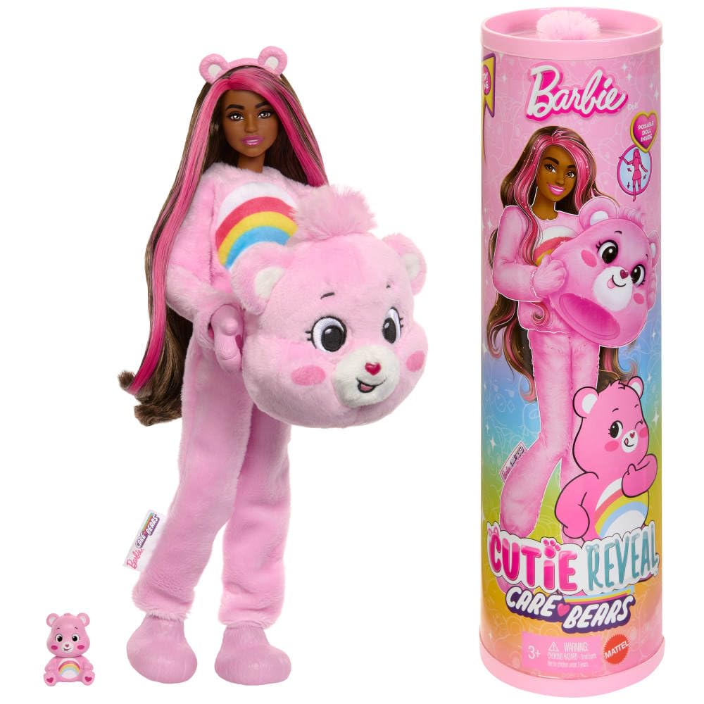 Barbie Cutie Reveal Doll & Accessories, Care Bears Series, Fashion Doll with Cheer Bear Costume & 10 Surprises Including Color Change & Mini Bear
