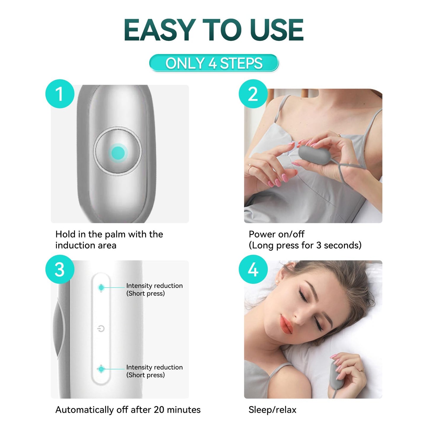 Cahot Sleep Aid Device, Micro-Current Sleep Instrument Device, Portable Rechargeable Sleep aid Improve Deep Sleep (Silver)