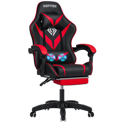 HOFFREE Massage Gaming Chair for Kids Computer Gamer Chair with Footrest and Lumbar Support Reclining PC Game Chair with Headrest for Gaming Room Red and Black