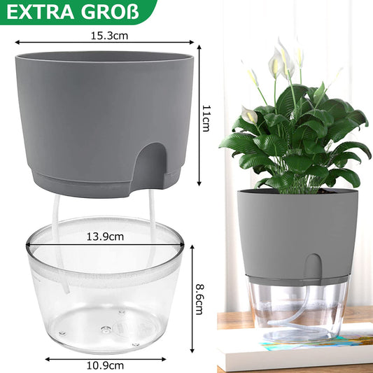 iDattel Herb Pot Kitchen Set Window Sill Self-Watering Set of 3 Herb Garden for The Kitchen, 18.2 x 11 x 15.3 cm, for Fresh Kitchen Herbs, Grey