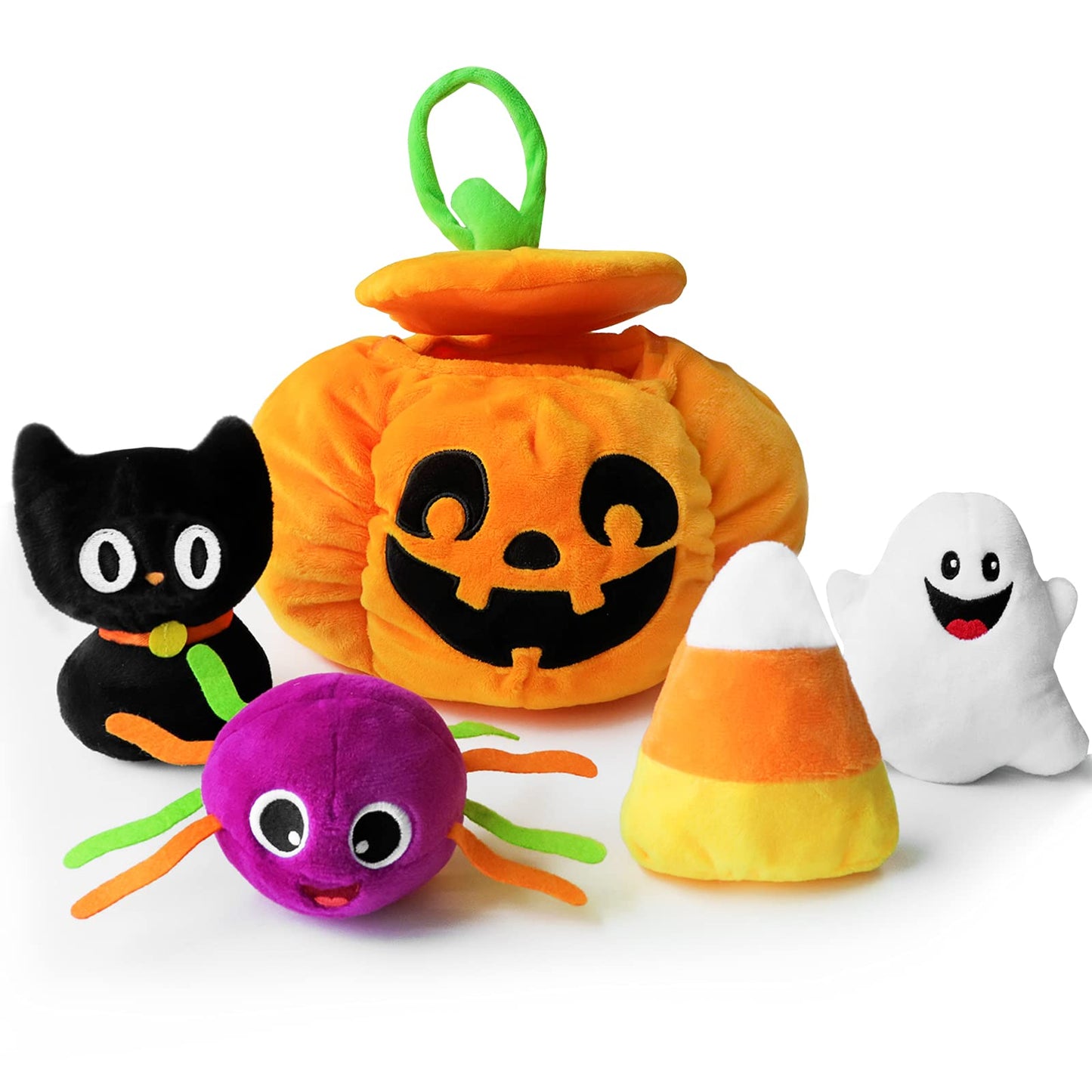 Bunny Chorus My First Halloween Pumpkin Toys Playset, 5ct Halloween Stuffed Pumpkin Plush Cat Spider Ghost Candy Corn for Baby Girls Boys, for Babies