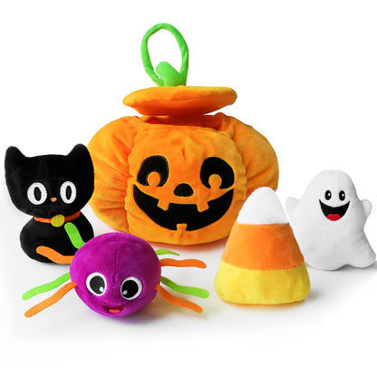 Bunny Chorus My First Halloween Pumpkin Toys Playset, 5ct Halloween Stuffed Pumpkin Plush Cat Spider Ghost Candy Corn for Baby Girls Boys, for Babies