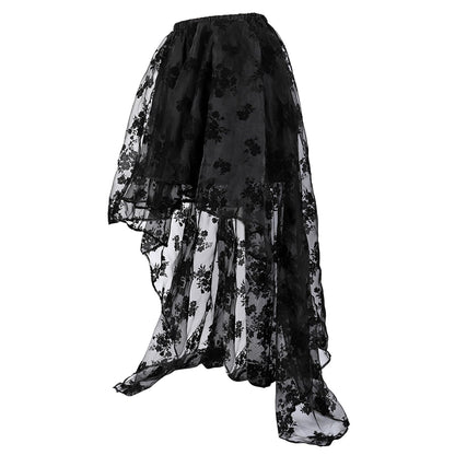 Zhitunemi Women's Steampunk Costume Victorian Skirt Corset Dress for Girls Plus Size Wedding Dressing Ruffle High Low Outfits Black XL