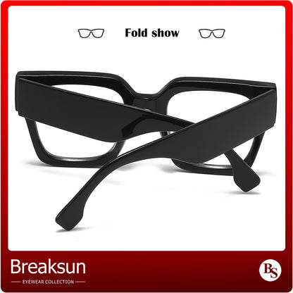 Breaksun Fashion Oversized Blue Light Blocking Glasses for Women Men Trendy Big Square Frame Computer Eyeglasses (Black+Tortoise)