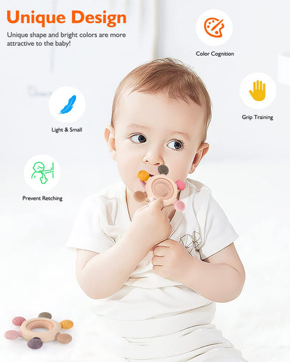 akolik Teething Toys for Babies, Baby Teethers Toy Teething Ring Silicone, Grasping Teething Toy, BPA Free Teething Newborn Accessories for Baby 0 3 6 9 12 18 Months (Pink)