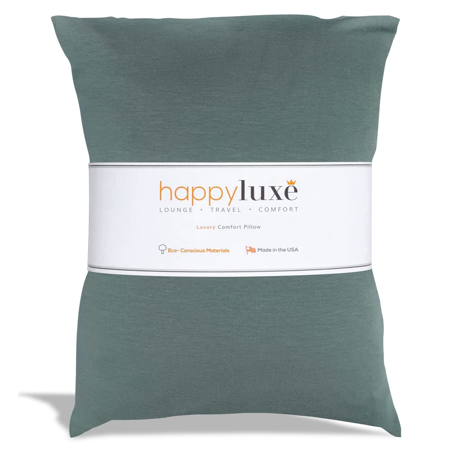 Happyluxe Odyssey Travel Pillow for Long Flights - Soft, Small, Alternative to Down and Memory Foam. 17 x 13in - Made in The USA, Sage Green Airplane Pillow for Adults Sleeping, Camping or Nap