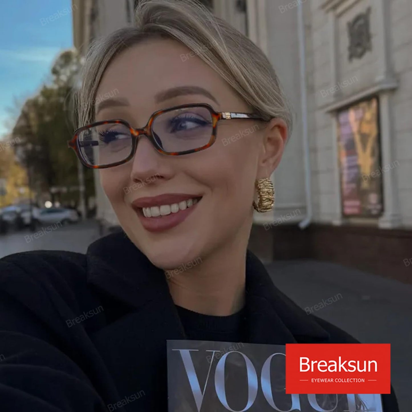 Breaksun Retro Rectangle Glasses for Women Men Small Square Blue Light Blocking Glasses Vintage Eyeglasses (Tortoise)