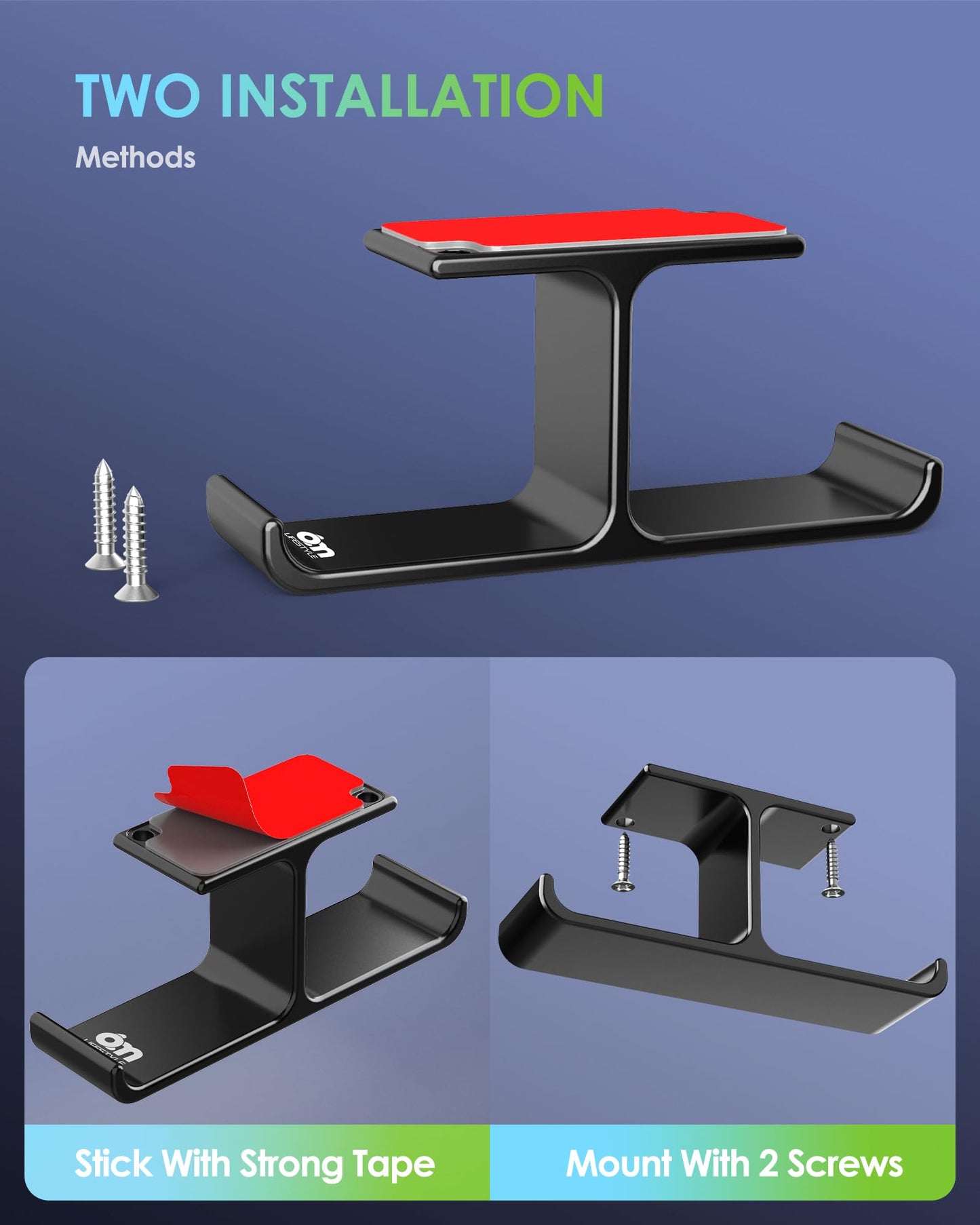 Headset Headphone Stand Hanger Under Desk Designed [Patented] Aluminum Headphone Holder Hook by Strong Adhesive & Screws Universal Compatible with PC Gaming DJ Headsets - BK701