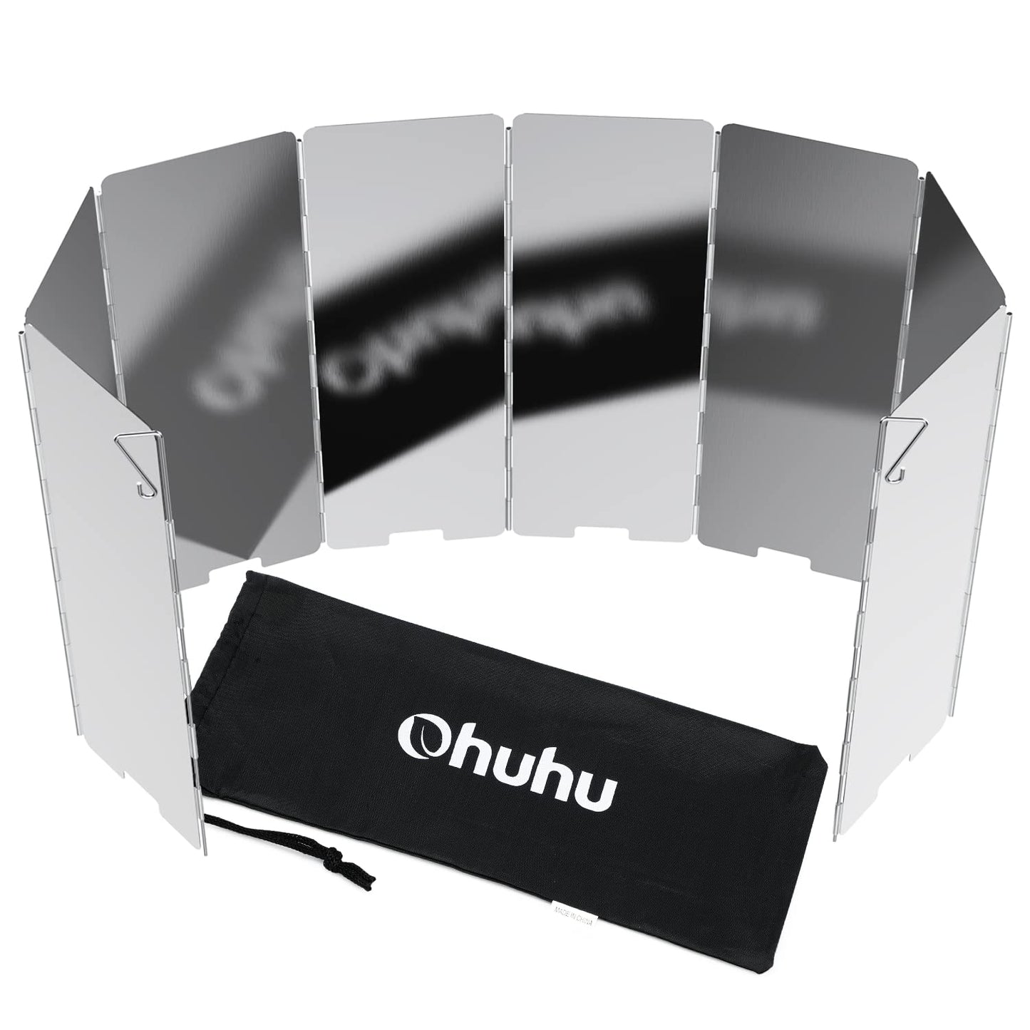 Camp Stove Windscreen, Ohuhu Camping Stove Windscreen 8 Plates Aluminum Folding Portable Camping Stove Windshield Grill Wind Screen for Camp with Carry Bag for Camping Hiking Picnic Backpacking