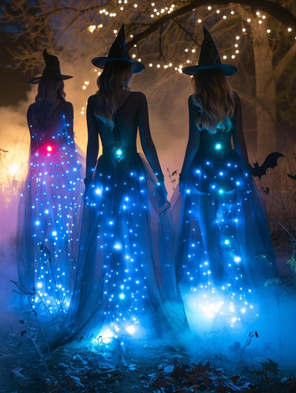 Women Tulle Tutu Skirts Adult High Low Tulle Skirts Skirt LED Light Up Wedding Skirt Costumes Halloween (Black Trailing, Long XXL)