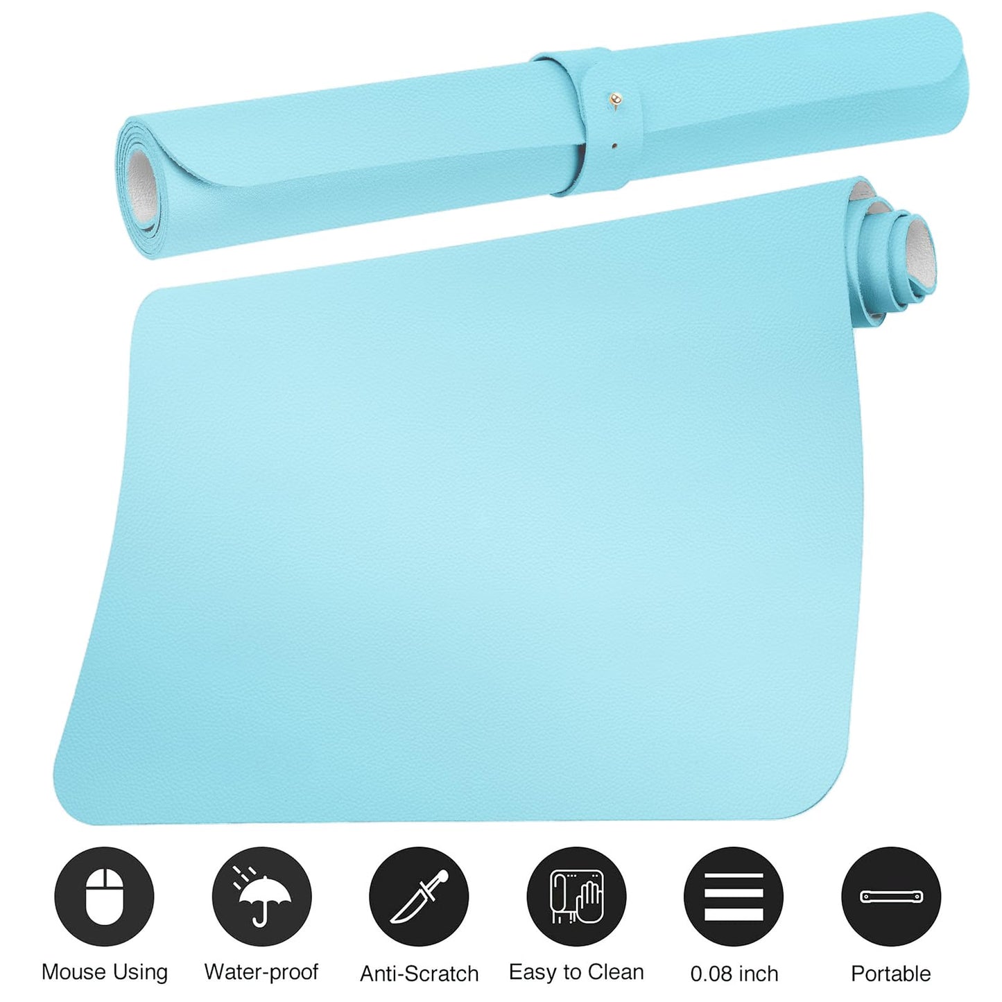 Boutilon Leather Desk Pad Protector,Non-Slip Mouse Pad,Laptop Desk Pad,Office Mouse Mat,Waterproof Leather Desk Blotter,Desk Writing Pad for Office and Home (L-Light Blue,35"x 17")