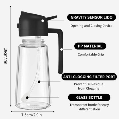 2-in-1 Oil Dispenser and Sprayer, Olive Oil Dispenser Bottle with Anti-Drip Spout, Oil Sprayer, For Salads, Air Fryer, Frying, Barbecue Green+Black 470ML/ 15.8fl.oz(2pcs)