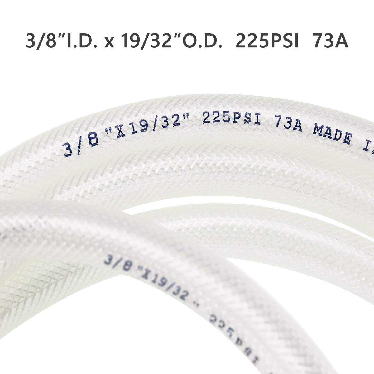 3/8" ID x 10 Ft High Pressure Braided Clear PVC Vinyl Tubing Flexible Vinyl Tube, Heavy Duty Reinforced Vinyl Hose Tubing, BPA Free and Non Toxic