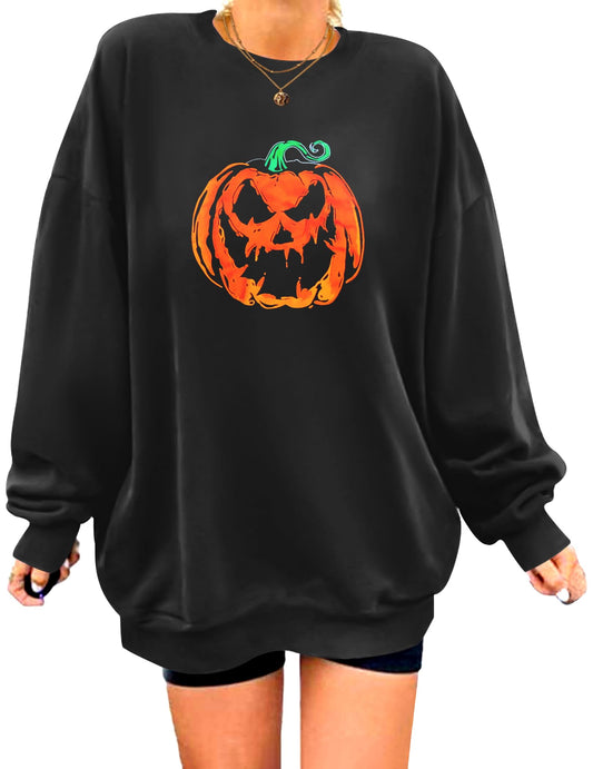Zeagoo Women's Halloween Pumkin Face Sweatshirts Hocus Pocus Long Sleeve Shirt Spooky Skeleton Pullover Tops Black Pumpkin S
