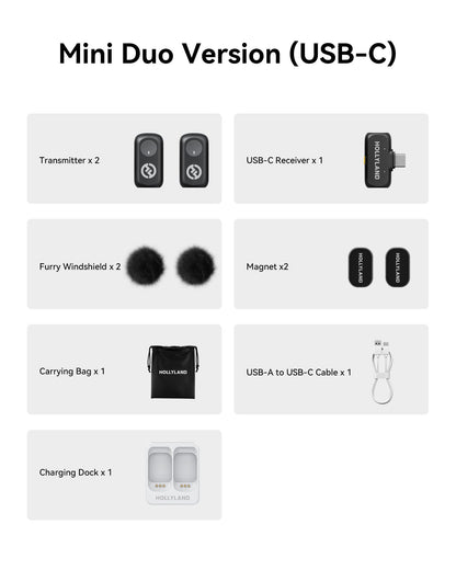 Hollyland Lark A1 Wireless Microphone for iPhone 15/16 & Android, 48kHz/24-bit, 3-Level Intelligent Noise Cancel, Magnetic Mini Microphone for YouTube, Podcast, Vlogging (Black, 2TX + USB-C RX)