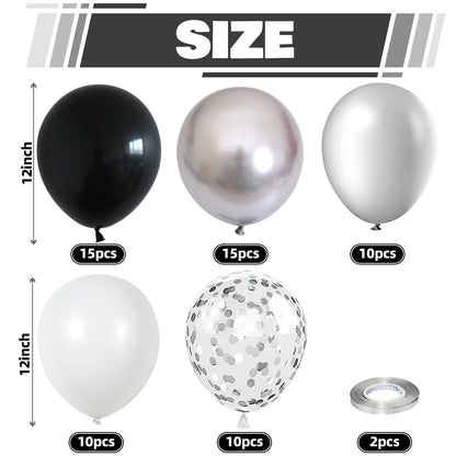 Black and Silver Balloons, 60 Packs 12 Inch Chrome Metallic Silver Balloons and Confetti Balloons, Black White Silver Balloon for Wedding Engagement Birthday Halloween Decorations