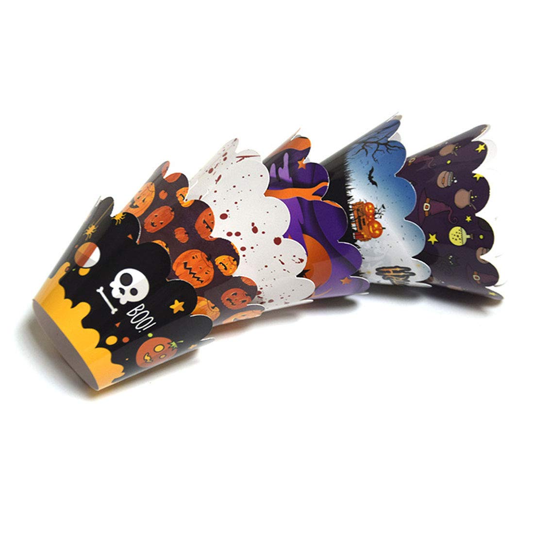 48 Pieces Halloween Cupcake Toppers Cupcake Wrappers Kit for Halloween Cake Decoration