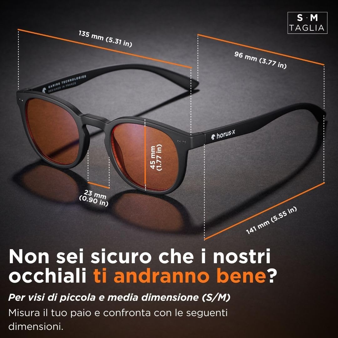 Horus X • Round Blue Light Computer Glasses | Anti-Fatigue Screens| for Small Faces | Urban Amber