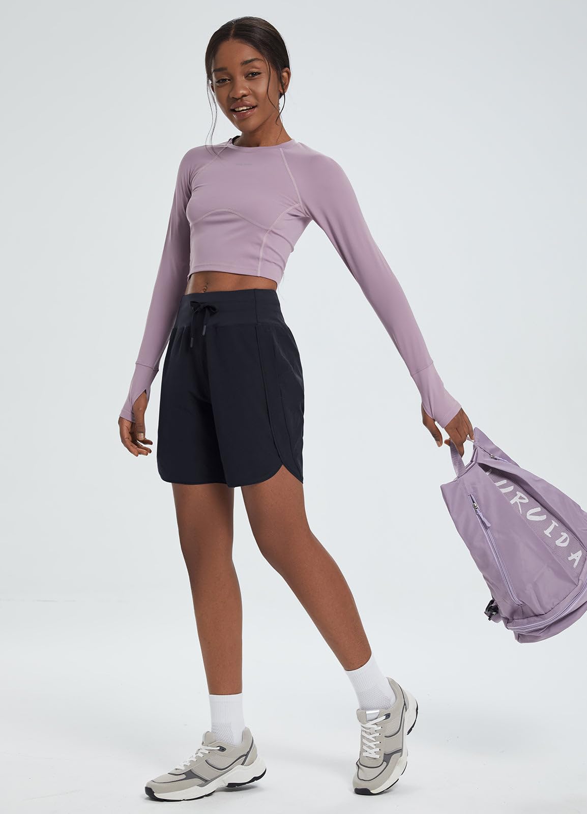 baleaf Women's 7" Long Running Shorts Athletic Workout Gym Quick Dry Hiking Shorts High Waisted Zipper Pocket Black L