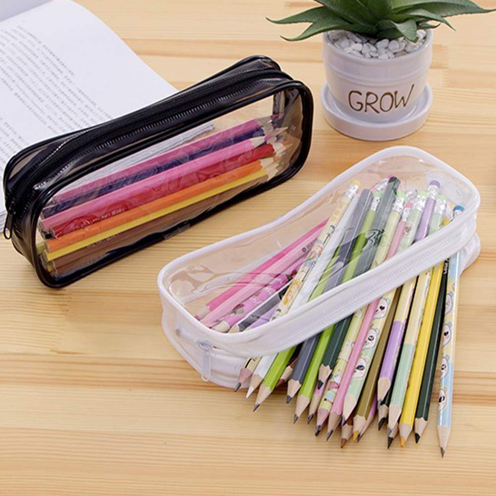 BlingKingdom 2pcs Clear PVC Zipper Pencil Bag Toiletries Exam Pen Pencil Pouch Case Travel Luggage Make up Cosmetic Bag (Black and White)