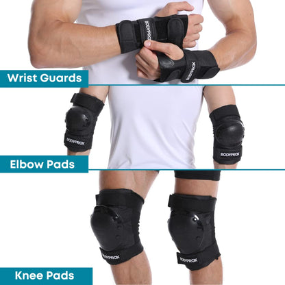 BODYPROX Knee Pads Elbow Pads Wrist Guards Set for Skateboarding, Roller Derby, BMX Ride, and Inline Skating (Large)