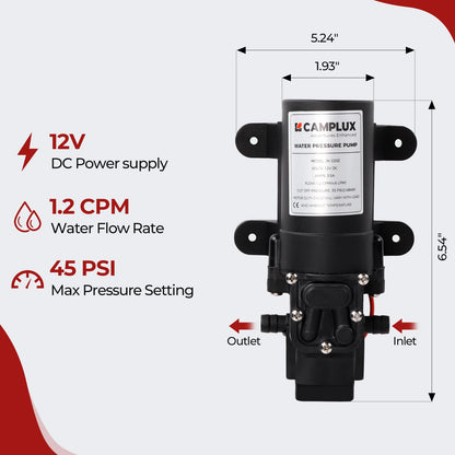 CAMPLUX 5L 1.32 GPM Outdoor Portable Propane Gas Tankless Water Heater With 1.2 GPM Water Pump