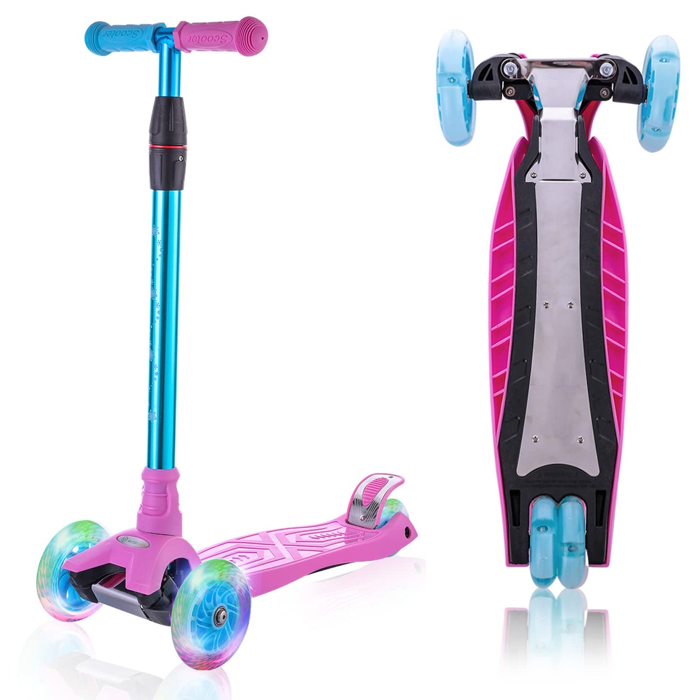 3 Wheel Scooter for Kids, Kids Scooter with Light Up Wheels, Sturdy Deck Design, and 4 Height Adjustable Suitable for Kid Ages 3-12