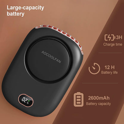 AOCOOLFAN Portable Neck Fan, Mini Small Personal Handheld Fan USB Rechargeable 3 Speed for Girls Boys Woman Eyelash Travel Home Office Outdoor (Black)