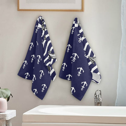 Anchor Bath Hand Towel 2 Pcs Absorbent Nautical White Stripe Hand Towels Sea Anchors Navy Blue Face Towel Soft Breathable Anchor Fingertip Towel for Bathroom Kitchen Hotel Spa Decor Gift 28.3x14.4in