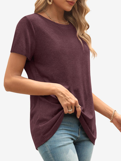 ATHMILE Womens Tops Dressy Casual T Shirts Crewneck 2025 Summer Casual Tops Fitted Shirts Basic Tee Wine Red