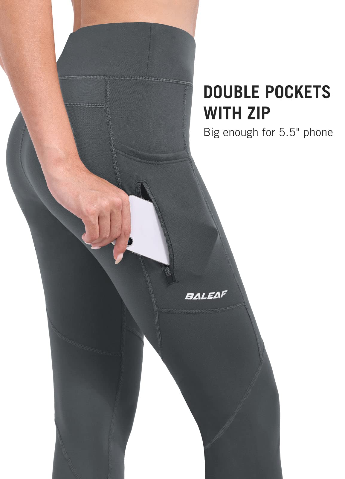 BALEAF Women's Fleece Lined Leggings Water Resistant Winter Clothes Running Tights Cold Weather Hiking Pants Zip Pockets