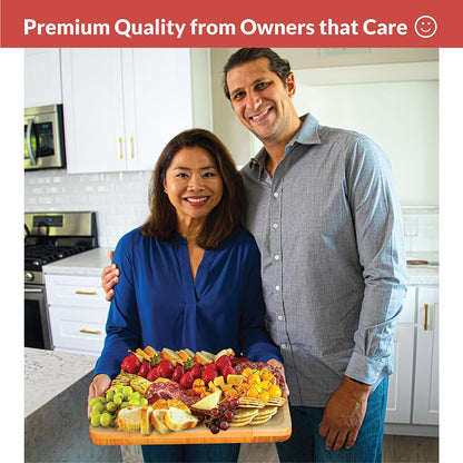 Bamboo Cheese Board and Knife Set - Beautiful Charcuterie Board for Wine, Cheese, and Gifts