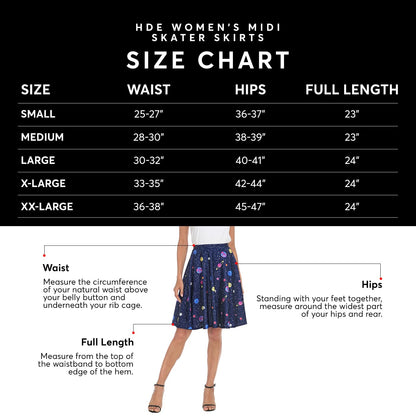 HDE Skirts for Women - Midi Skirt Skater Skirt Knee Length High Waist Fun Prints Spiderweb - XL