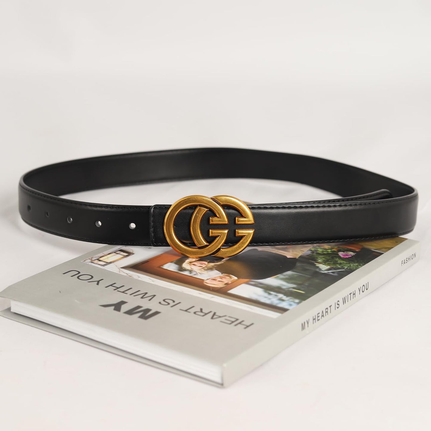 Aurolran Women's Fashion Classic Metal Buckle Leather Belt with Jeans Dress